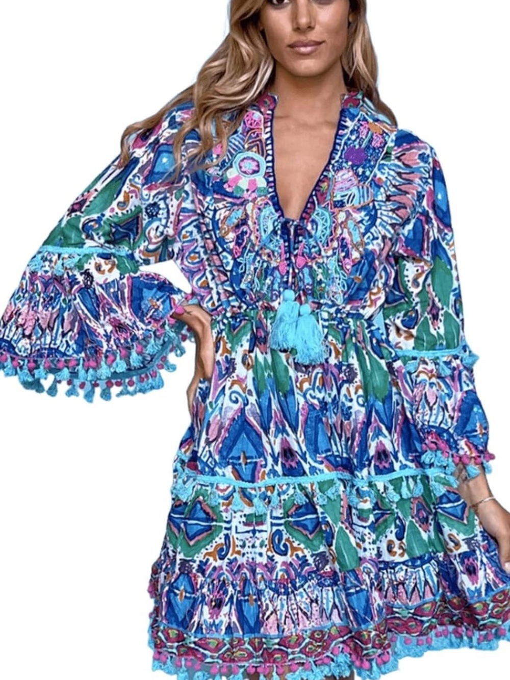 Women’s Blue & Green Printed Swim Cover-Up Dress